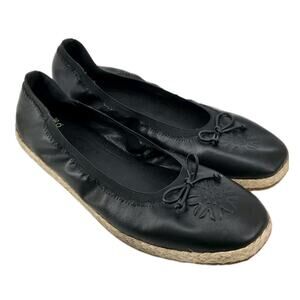 Frye & Co Willow Embossed Ballet Flat Black Faux Leather Espadrille Shoe Sz 11